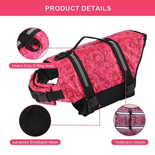 Emust Dog Life Jackets, Dog Life Vests For Swimming, Beach Boating With High Buoyancy, Dog Flotation Vest For Small/Medium/Large Dogs, Red Bones, S #TOP3