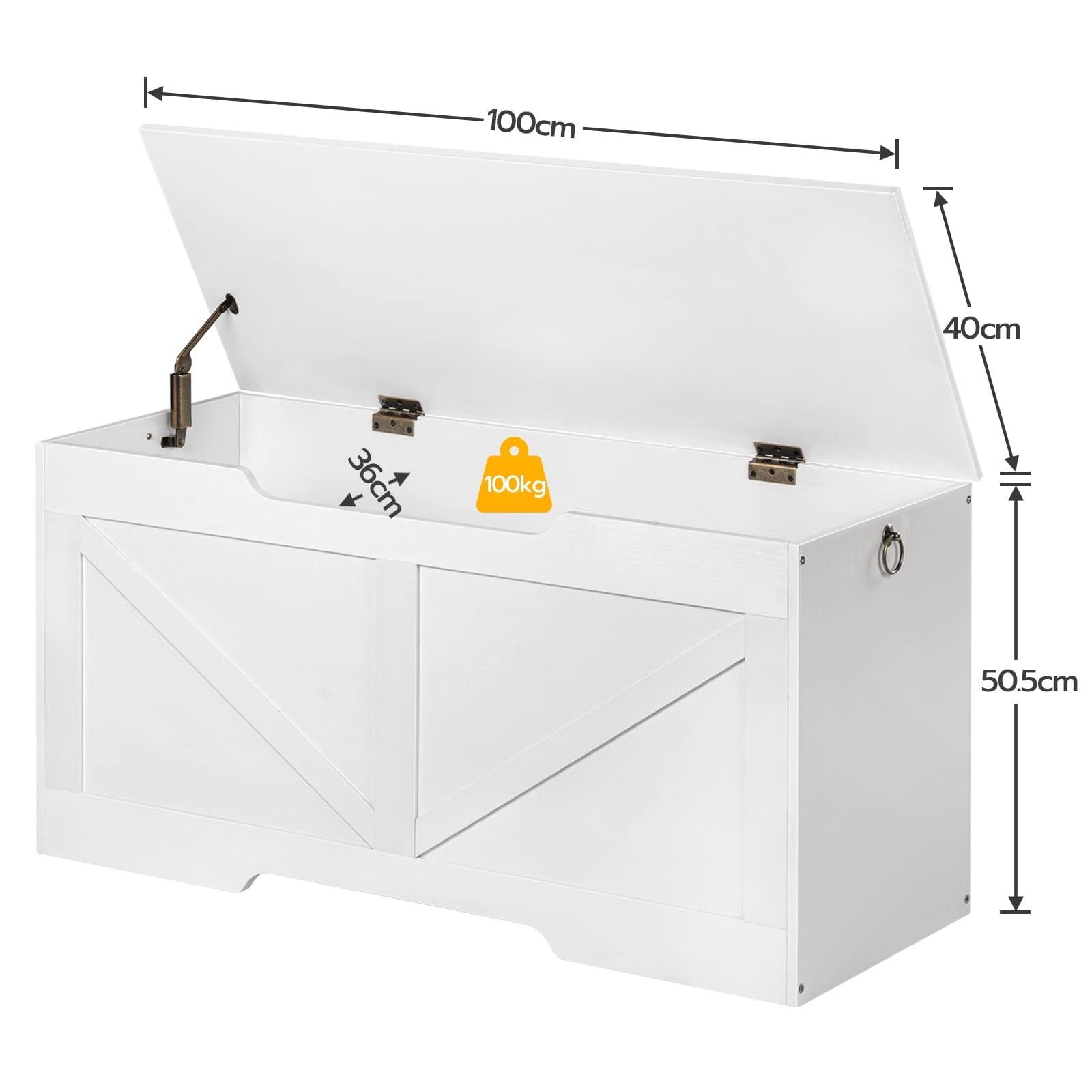 HOOBRO Banc de Rangement, Coffre à Jouets avec Couvercle, Coffre de Rangement, Coffre de Rangement, 2 Anneaux, 100 cm, Robuste, Stable, pour Enfants, Couloir, Salon, Blanc EWT771CW01