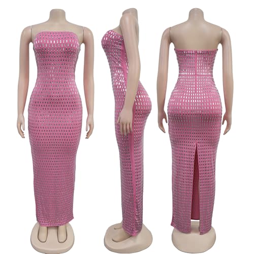 Image of PORRCEY Women's Sexy Rhinestone Lace Sheer Mesh Formal Evening Dress