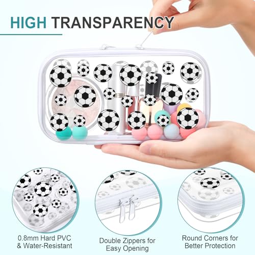 Image of Hoolerry 4 Pcs Soccer Clear Hard Zipper Case Transparent PVC Storage Pouch Soccer Party Favors Team Gifts Plastic Organizer Box for Office Supplies Travel Toiletries Small Tools