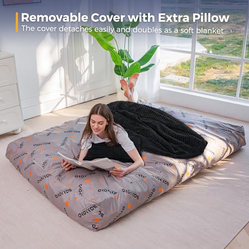 Image of MAXYOYO Giant Bean Bag Chair Bed with Pillow, Convertible Beanbag Sofa to Floor Bed, Lazy Chair Couch with Removable Cover, High-Density Shredded Foam Filling, Cozy Lounge for Bedroom Living Room