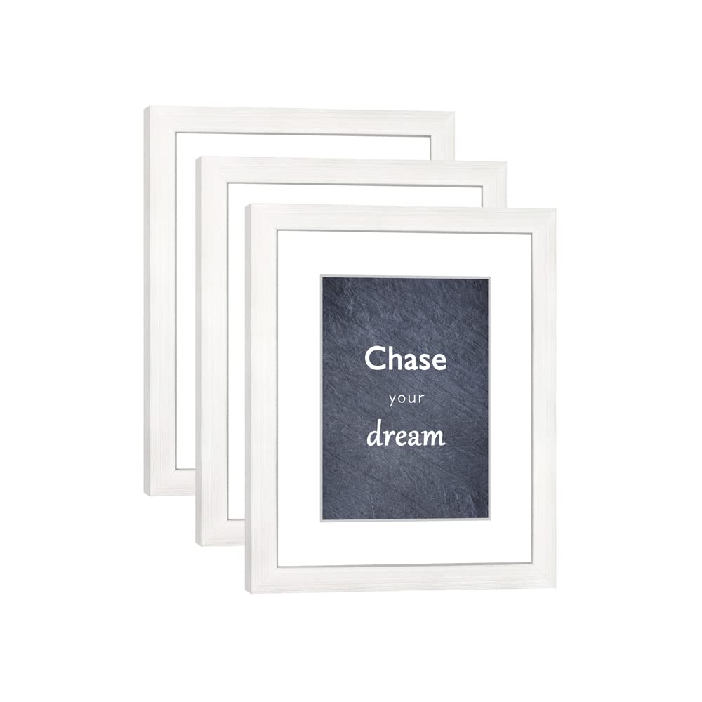 DEKWINN 8x10 Picture Frame Set of 3 with Real Glass for Pictures 5x7 with Mat or 8x10 Without Mat, Wall Mounting or Tabletop display Photo Frames in
