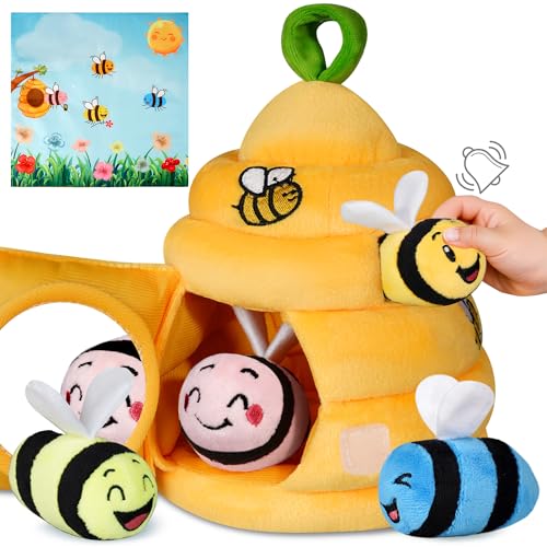 Image of Sortnic Baby Toys 6-12 Months, Soft Beehive with 4 Sensory Bees, Map Pad, Rattle, Crinkle Paper, Squeaker, Mirror, Busy Montessori Toy for 0-3 Years Old, Infant Toys Baby Easter Basket Stuffers Gifts