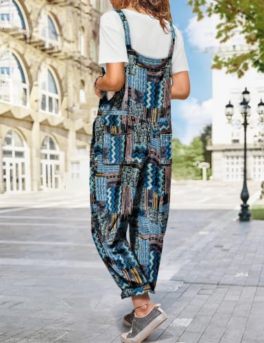 Image of YESNO Women's Overalls Cotton Boho Casual Floral Bib Jumpsuit Baggy Adjustable Strap Romper with Pockets PVV