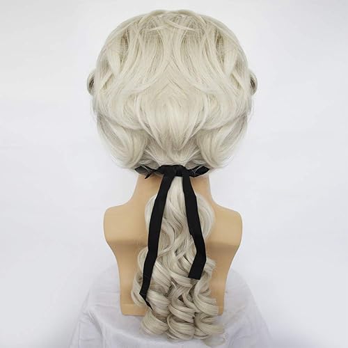Miniatura 9 de Anogol Peluca de cabello y gorra color blanco rizada colonial para cosplay peluca sintética para hombres peluca de cosplay blanca peluca de