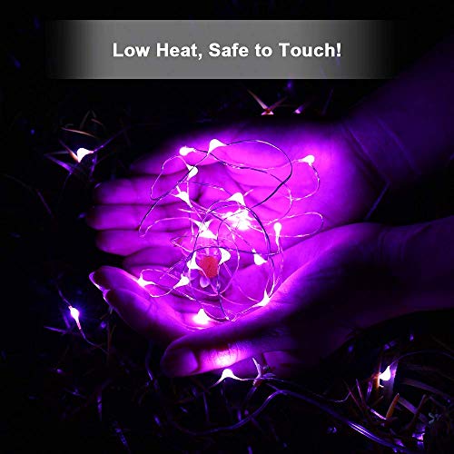 PhilzOps Halloween Luci Stringa Batteria[2 Pezzi], 6M 60 LED Viola Catene Luminose Interno Impermeabile Filo d'argento Fata Luci per Natale Esterni Giardino Casa Feste Giardino Matrimonio Esterni