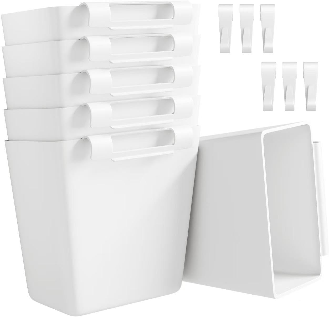 Rolling Cart Accessories, 6 Pack White Plastic Hanging Cup Holders, Rolling Cart Accessories with 6 Cup Holder and 6 Hooks, Utility Carts Accessories, Utility Cart Cup Holder, Craft Cart Organizering