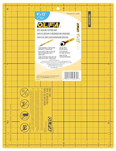 OLFA 9 x 12 Self Healing Double Sided Cutting Mat (CM-9X12-01/YEL) - Double Sided 9x12 Inch Cutting Mat with Grid (Yellow)