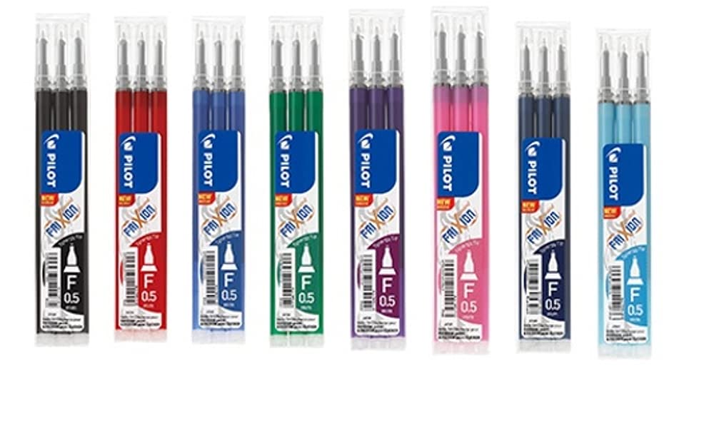 PILOT Tintenroller FRIXION ERSATZMINEN-SET für FriXion Point 05, 7 x 3er Sets Minen in allen Farben: blau, schwarz, rot, grün, pink, violett, hellblau