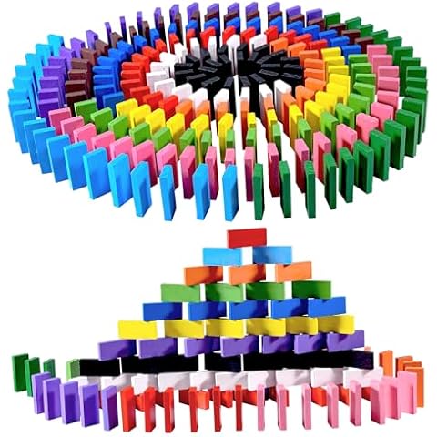 OBTANIM 600 Pcs Colorful Wooden Domino Blocks Set Domino Tile Bulk Building Racing Stacking Games Educational Toys for Kids Birthday Party Favor Cover