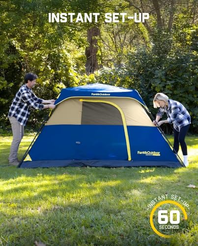 Image of FanttikOutdoor Camping Tent 4 /6 /8 /10 Person Instant Cabin Tent Setup in 60 Seconds with Rainfly & Windproof Portable with Carry Bag for Family Camping & Hiking, Upgraded Ventilation, Navy Blue
