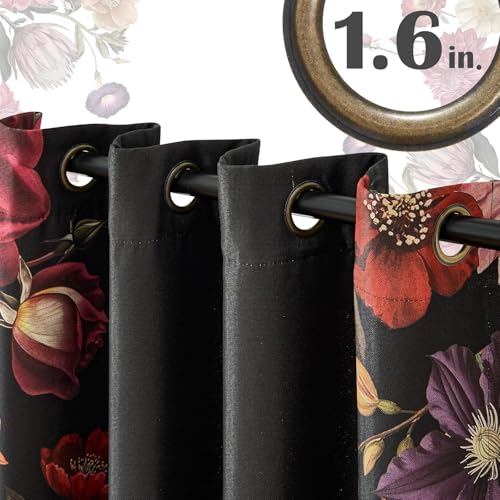 Image of BFAM Floral Print 100% Blackout Curtain with Black Linning at Back,Border Flower Print Curtains for Living Room /Bedroom Thermal Insulated Energey Saving 9 Feet Pack of 1 Curtain