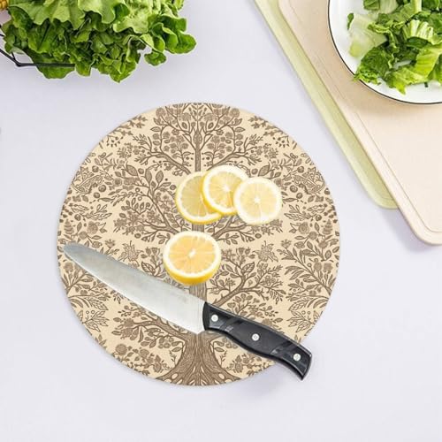Planche à découper en verre beige rond style arbre pour cuisine - 5