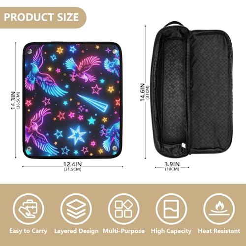 Organizador de Herramientas para el Cabello 2 en 1 con Tapete Resistente al Calor, Estuche de Viaje Grande para Planchas de Pelo y Accesorios, Diseño Neon, Portátil miniatura 4