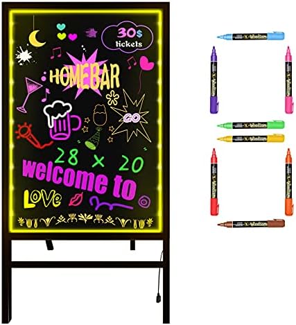 Woodsam Standing LED Board Signal – First Illuminated Easel with Neon Chalk Marker – Rustic Metal Classic Decor for College, Marriage ceremony, Bar, Restaurant, Kitchen, and Dwelling
