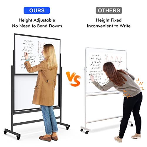Dry Erase Whiteboard Height Adjustable, 48X60 Inches Large Standing Easel White Board On Wheels, Mobile Double-Side Magnetic Rolling White Board For Office Home Classroom,Black #TOP4