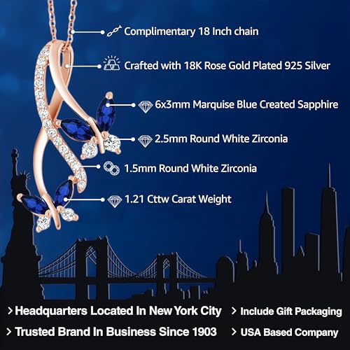 Gem Stone King 18K Rose Gold Plated Silver Marquise Created Blue Sapphire Butterfly Infinity Pendant Necklace For Women (1.21 Cttw, with 18 Inch Chain)2