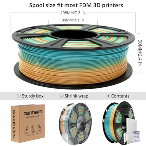 Image of GIANTARM 3D Printer Filament,1.75mm Rainbow PLA Filament,Color Changing Filament 1kg Spool (2.2lbs),Muticolor Filament with Vacuum Packaging