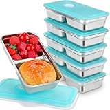 Teenyyou 6 Pcs Stainless Steel Bento Box 30 oz Metal Divided Food Storage Containers with Silicone Lids Leakproof Lunch Box Food Container Dishwasher Safe
