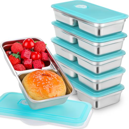 Teenyyou 6 Pcs Stainless Steel Snack Containers with Lid 30oz Metal, Blue