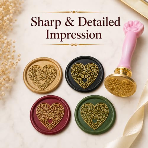 Image of Curated Cart 1 Wax Seal Stamp Kit Decorating Gift Cards Wedding Invitations Envelopes Letters Sealing (Heart Stamp)