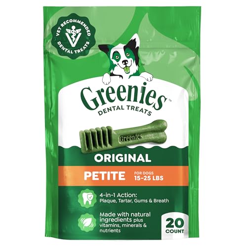 Image of Greenies Veterinarian-Recommended Adult Natural Dental Dog Treats Petite Size, Dog Dental Chews, Original Flavor, 12 oz. Pack, 20 Count