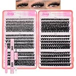 Bransfy Lash Clusters Kit 50D 60D 80D 100D 120D 150D Eyelashes Clusters Kit 8-16mm Individual Lash Extension Kit D Curl Fluffy False Eyelashes with Tweezer Bond and Seal DIY at Home (Kit 50D-150D)