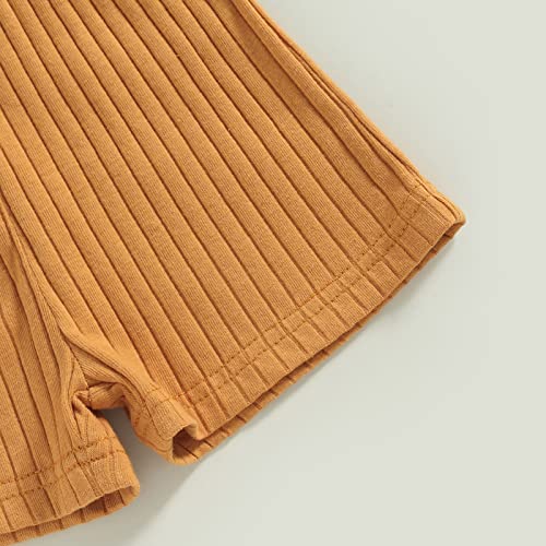 Xiaodriceee Toddler Baby Girl Summer Overalls Shorts Sling Strap Ribbed Solid Color Jumpsuit Romper Pants Casual Clothes (Ginger,3 Years) #TOP5