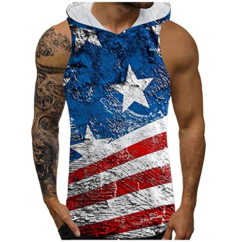 American Flag Hooded Tank Tops For Men 4Th Of July Casual Summer Sleeveless Gym Workout Muscle Cut Off Patriotic T-Shirt Vests(Blue,Xx-Large) #TOP12