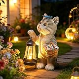 Brightown Solar Cat Garden Decor Statue with Solar Lantern Light, Hand-Painted Resin, IP65 Waterproof Outdoor Decor for Patio, Balcony & Yard Decorations, Unique Mothers Day Gifts for Mom Women
