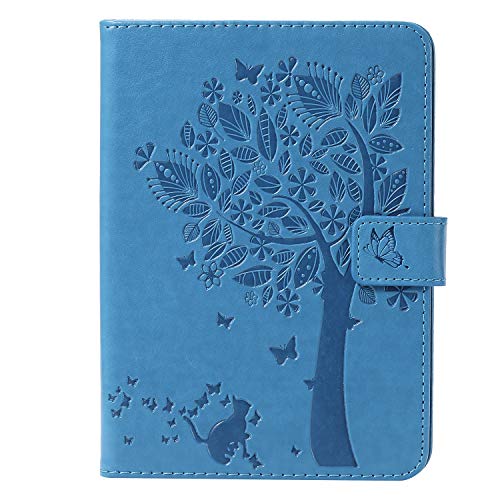 Artfeel Coque pour Amazon Kindle Paperwhite 1/2/3/4,Chat Arbre en Relief Slim Cuir Portefeuille Support Étui Flip Magnétique Smart Réveil/Sommeil Auto Housse,Papillon Bleu