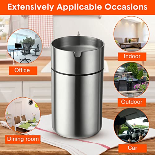 2 Pieces Car Ashtray With Lid Portable Ashtray For Car Mini Car Trash Can Stainless Steel Portable Detachable Windproof Self Extinguishing Butt Bucket For Outdoor Travel Home Office(Silver) #TOP5