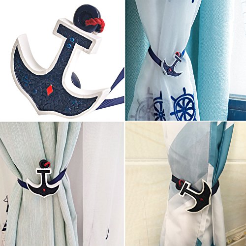TINTON LIFE 1 Pair Mediterranean Style Decorative Magnetic Curtain Rope Tieback Holder(Navy Anchor)