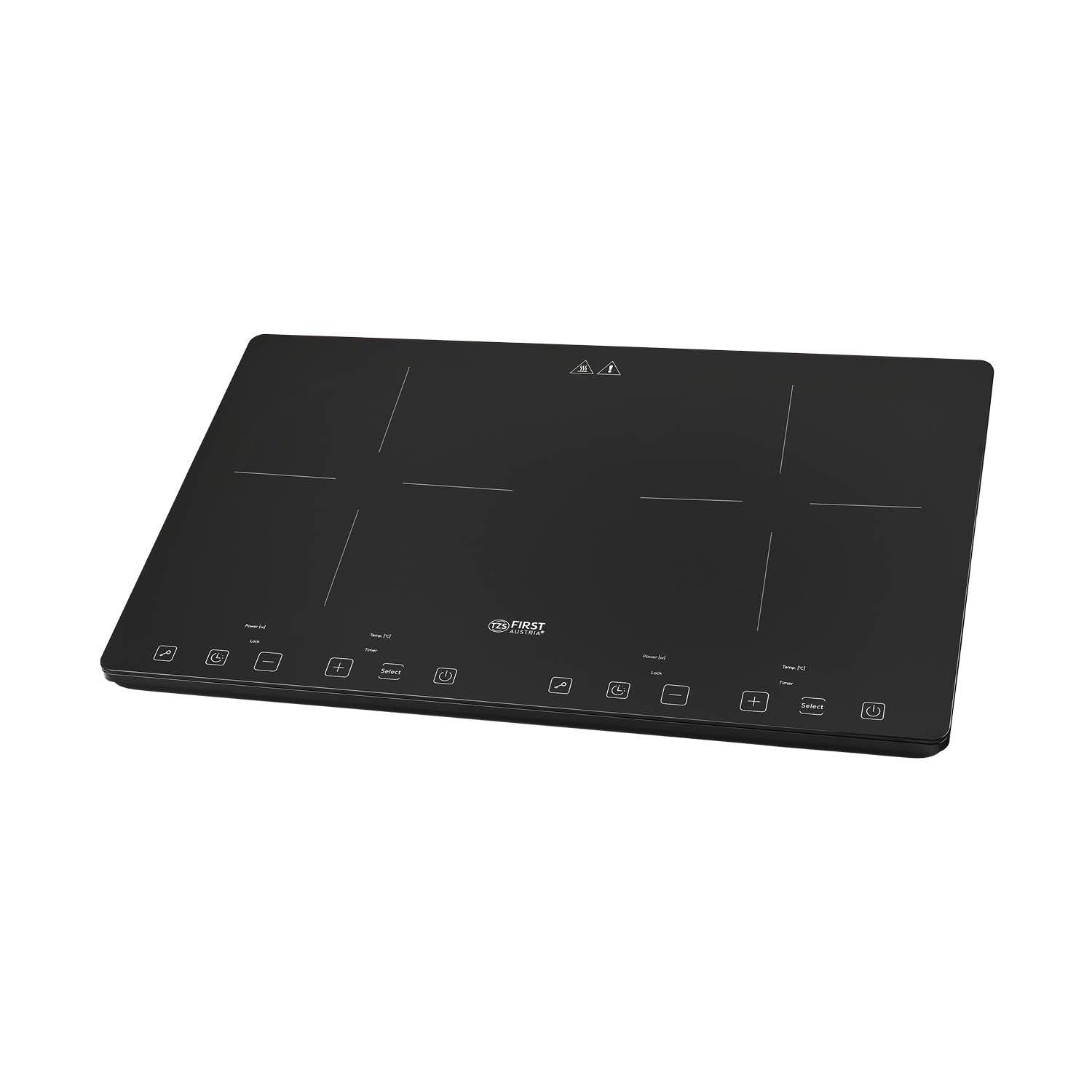 Placa de inducción TZS First Austria doble | 3400 W | Diseño delgado | Regulación de temperatura de 10 niveles | Temporizador | Bloqueo para niños | Control táctil por sensor
