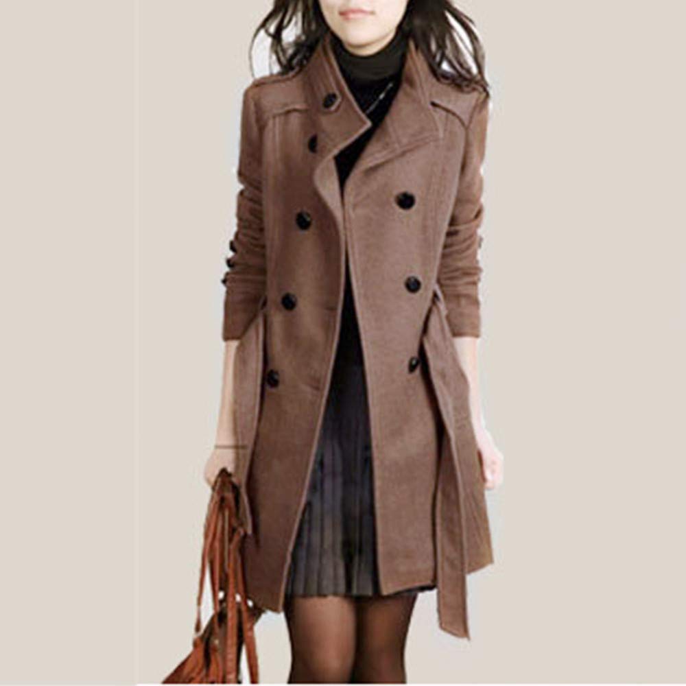 Generisch Frauen warm Mantel mit Gürtel Winterknopf Lange Jacke lose Mode-Ärmelknopf