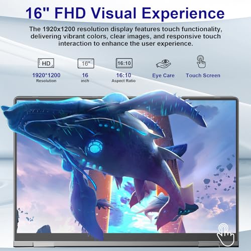 jumper Laptop 16 Zoll, Touchscreen Laptop 16GB DDR5 640GB Storage, 4-Core, Fingerabdruckleser, Tastatur mit Hintergrundbeleuchtung, BT5.2, WiFi 6, 53.2WH, für Studenten Business 5