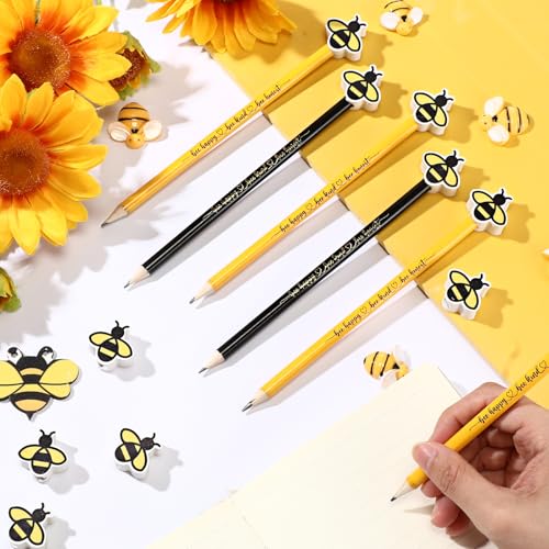 PerKoop Set de 48 lápices con borradores en forma de abeja miniatura 5