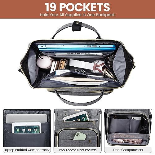 Image of LOVEVOOK Laptop Backpack for Women,18 Inch Professional Womens Travel Backpack Purse Computer Laptop Bag Nurse Teacher Backpack,Waterproof College Work Bags Carry on Back Pack with USB Port,Grey