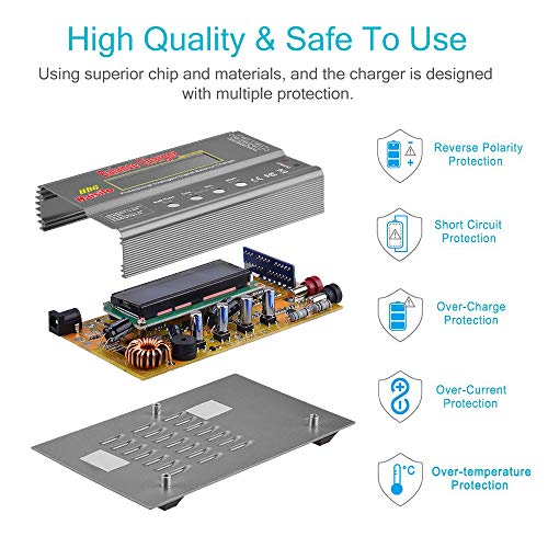 Haisito Caricabatterie Bilancia a Batteria Lipo 80W 6A Scaricatore per LiPo/Li-Ion/Life Batteria (1-6S), NiMH/NiCd (1-15 S), Rc Caricabatteria per Batteria Hobby con Alimentatore CA
