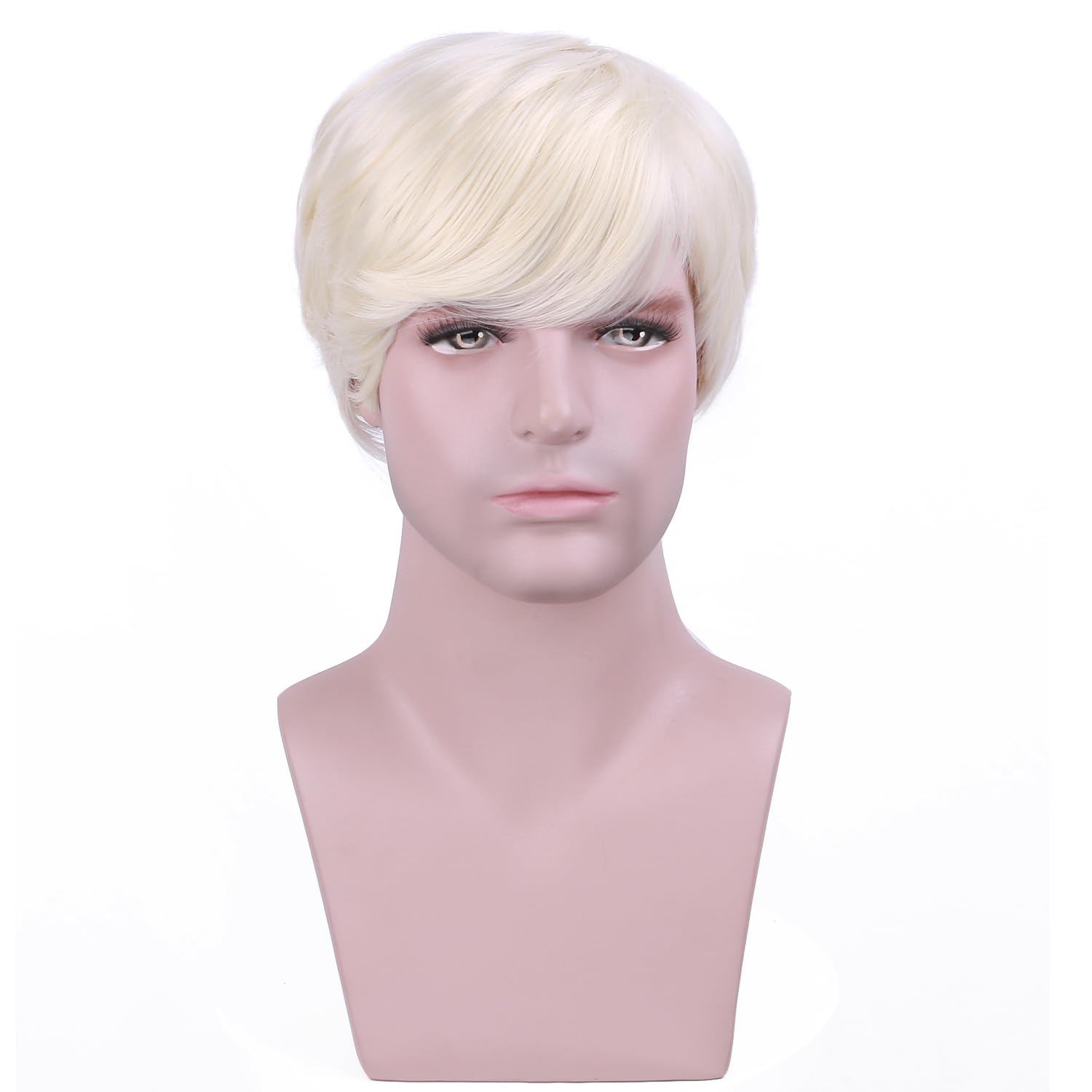 PATTNIUM Mens Blonde Wig Short Straight Blonde Wig Male Wig Heat Resistant Synthetic Wig with Scarf