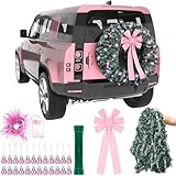 Wavwavw LED Christmas Car Spare Tire Decoration Make Your Own Truck Wreath 196.8 ft Tinsel Garland 24 Pcs Christmas Balls Ornaments Battery Operated Lights Outdoor Festive Accessory(Blackish Green)
