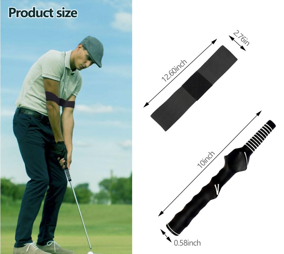 Golf Grip Swing Training Aids Right-Handed Golf Trainer Grips with Swing Correcting Arm Band Golf Swing Trainer Arm Band Attachment Golf Training Combo for Teenager Adult and Beginner(Black)