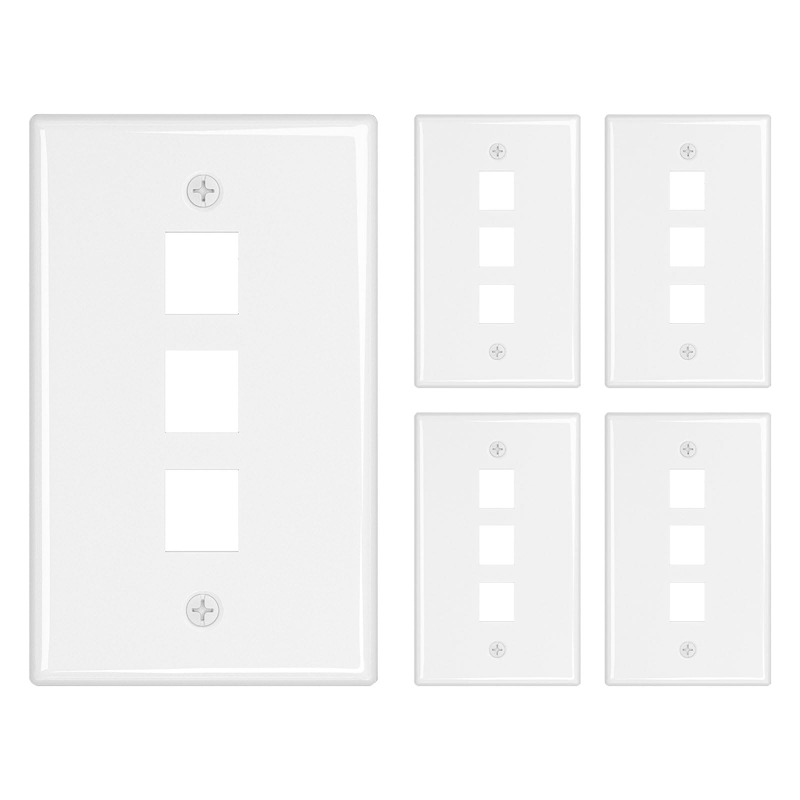 iwillink 3-Port Keystone Wall Plate, 5-Pack White