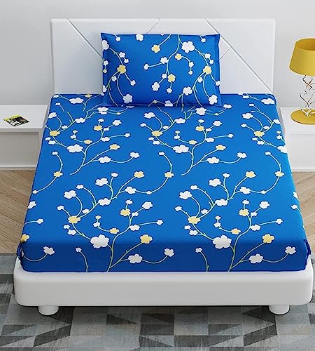 Image of Single Bed Bedsheet | All Around Elastic Fitted Bedsheet with 1 Pillow Cover (72 inchX48 inch Upto 6 Inches, Bail Floral)