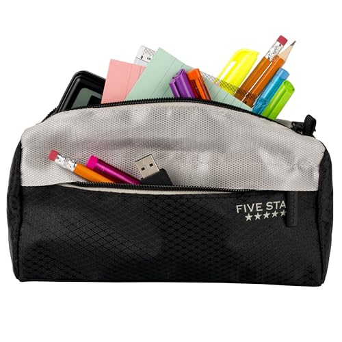 Image of Five Star Pencil Pouch, Pen Case, 9-Pocket Zipper Pouch, Storage Organizer for School Supplies Earbuds Chargers Cables Makeup, Black /Grey (505600A-ECM) (Pack of 12)