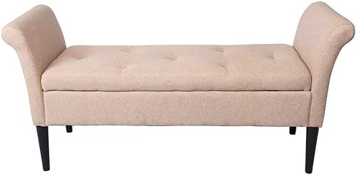 Miniatura 6 de Awonde Banco otomano de almacenamiento con brazos tapizado copetudo para dormitorio, entrada, sala de estar, tela marrón