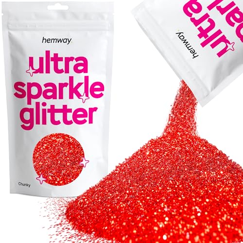 Hemway Ultra Sparkle Glitter Red 100g Chunky | Glitter for Arts & Craft, Makeup, Nail Art, Crafting, Card Making, Sparkle Decoration