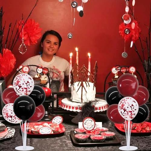 Image of TONIFUL 4 Set Black Wine Red Balloon Stand Balloon Centerpieces for Table