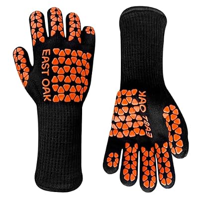 East Oak BBQ Gloves, 1472? Heat Resistant Gloves, Silicone Non-Slip Grill Gloves for Smoker, Fire Pits, Barbecue, Cooking, Black