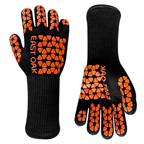 Image of East Oak BBQ Gloves, 1472℉ Heat Resistant Gloves, Silicone Non-Slip Grill Gloves for Smoker, Fire Pits, Barbecue, Cooking, Black